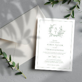 Convite Casamento com Brasão de Flor Silvestre Verde Safir