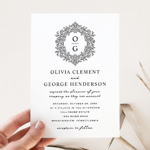 Convite Casamento com Brasão Elegante Preto de Herança