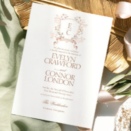 Convite Casamento com Brasão Floral Elegante de Outono