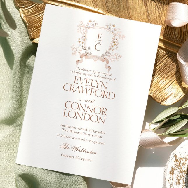 Convite Casamento com Brasão Floral Elegante de Outono (Criador carregado)