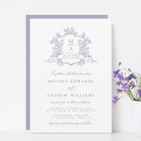 Casamento com Brasão Floral Lavanda Romântica