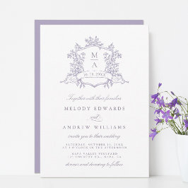 Convite Casamento com Brasão Floral Lavanda Romântica