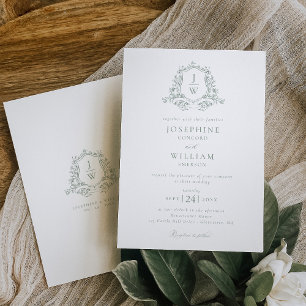 Convite Casamento com Brasão Floral Monograma em Verde Sál
