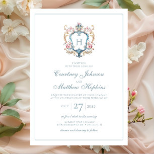 Convite Casamento com Brasão Floral Monogramado Vintage