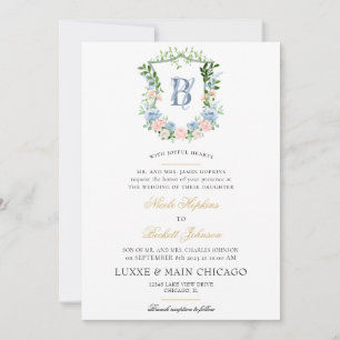 Convite Casamento com Brasão Floral Rosa