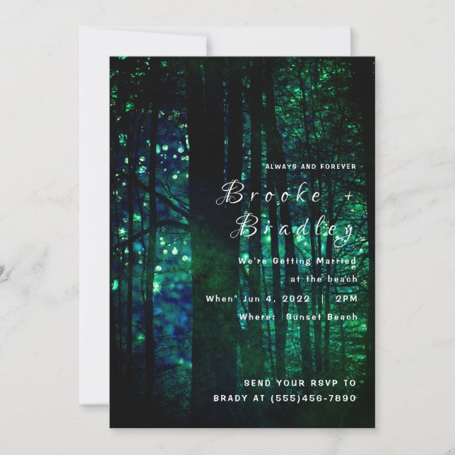 Convite Casamento com Brilho da Floresta Verde Oliva (Frente)