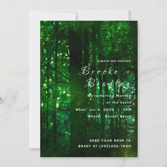 Convite Casamento com Brilho da Floresta Verde Oliva (Frente)