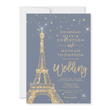 Casamento com brilho de ouro em torre Eiffel