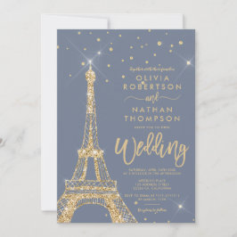 Convite Casamento com brilho de ouro em torre Eiffel