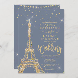 Convite Casamento com brilho de ouro em torre Eiffel