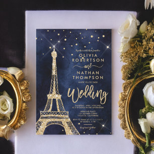 Convite Casamento com brilho de ouro em torre Eiffel