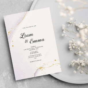 Convite Casamento com brilho de ouro roxo minimalista
