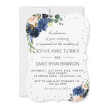Casamento com Brilho Dourado e Floral Azul-Marinho