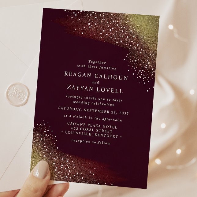 Convite Casamento com Brilho em Borgonha e Dourado (Criador carregado)