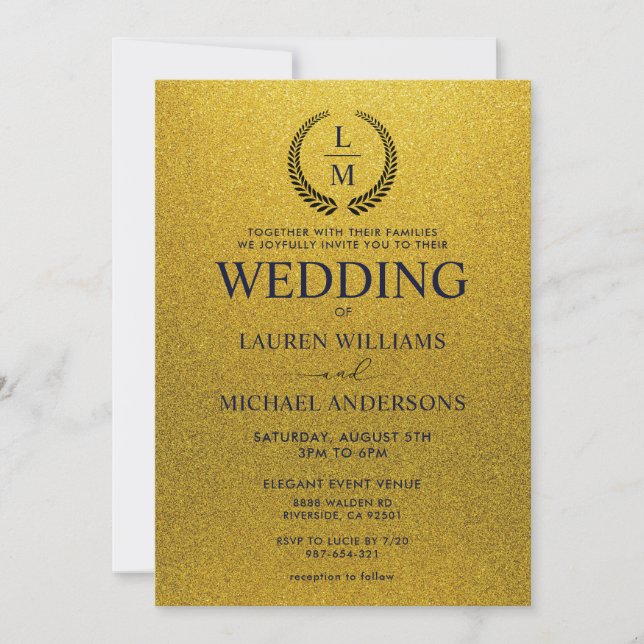 Convite Casamento com Brilho Preto e Dourado (Frente)