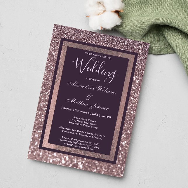 Convite Casamento com brilho roxo de na moda lavanda escur (Stylish dark lavender purple glitter Wedding )