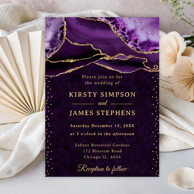 Convite Casamento com Brilho Roxo e Dourado em Ágata (Criador carregado)