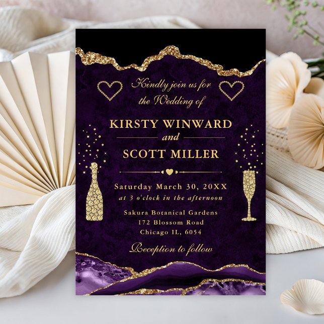 Convite Casamento com Brilho Roxo e Dourado em Ágata (Criador carregado)