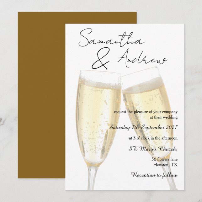 Convite Casamento com Brinde de Champanhe (Frente/Verso)