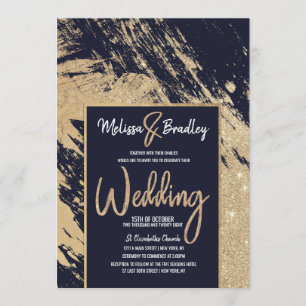 Convite Casamento com Brushstrokes Azul-brilhante, Marinho