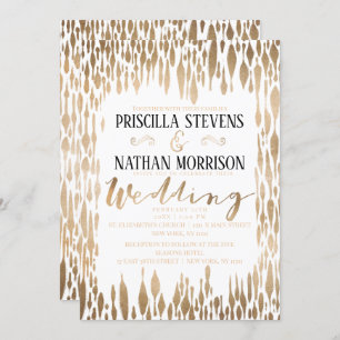 Convite Casamento com Brushstrokes, Teardrop Dourado Abstr