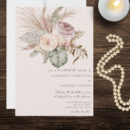Convite Casamento com Buquê Boêmio Elegante Rosa