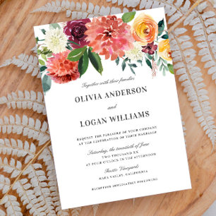 Convite Casamento com Buquê Floral Romântico e Aquarela El