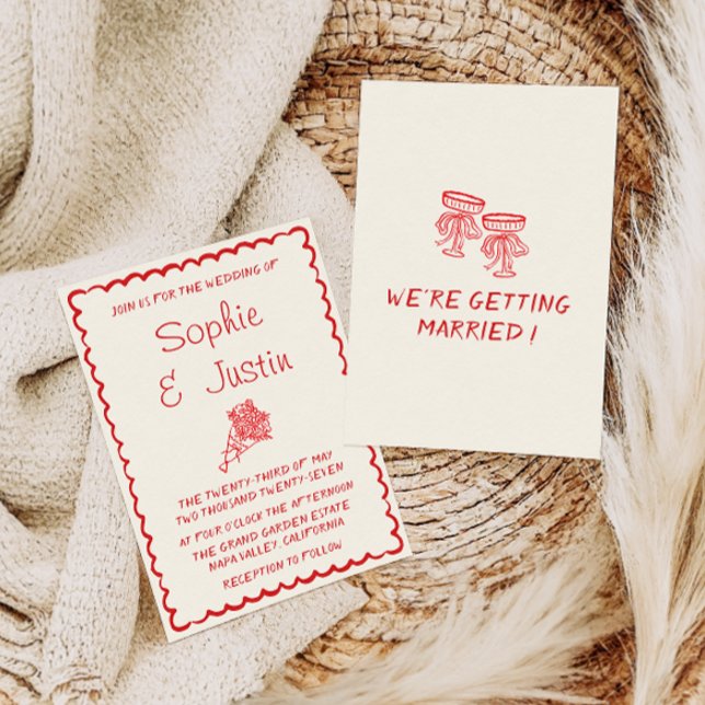 Convite Casamento com Buquê Floral Vermelho Vintage (Criador carregado)