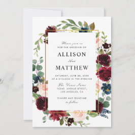 Convite Casamento com burgundy floral de aquarela e blush