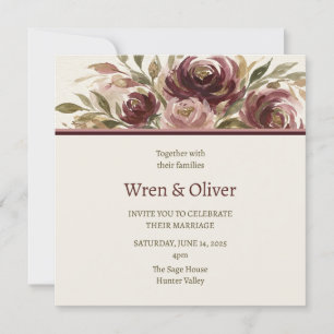 Convite Casamento com Cabeçalho Floral Borgonha