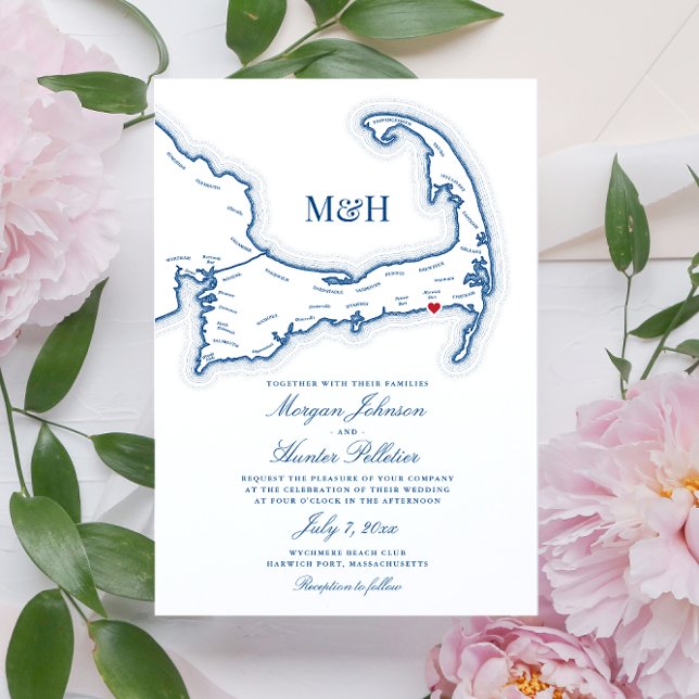 Convite Casamento com Cabo Cod do Clube de Praia de Wychme (Cape Cod destination wedding invitation perfect for your wedding at Wychmere Beach Club in Harwich)