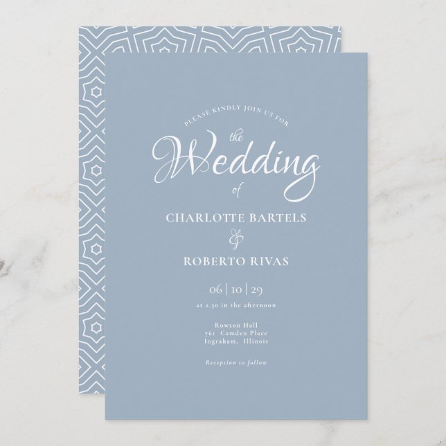 Convite Casamento com Caligrafia Azul Simples (Frente/Verso)