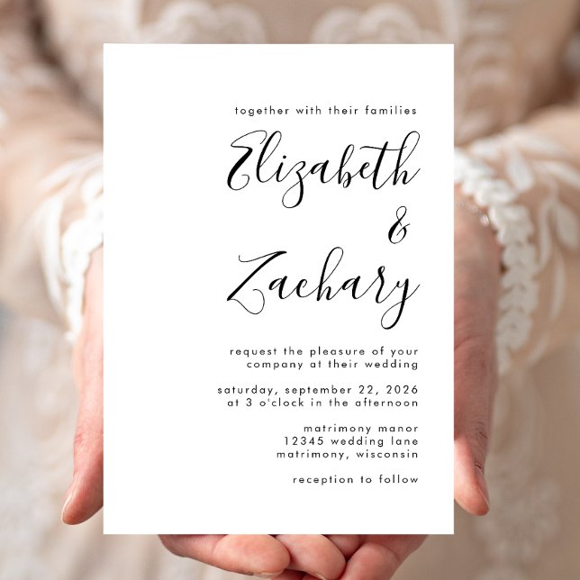 Convite Casamento com Caligrafia Branca e Negra Moderna (Criador carregado)