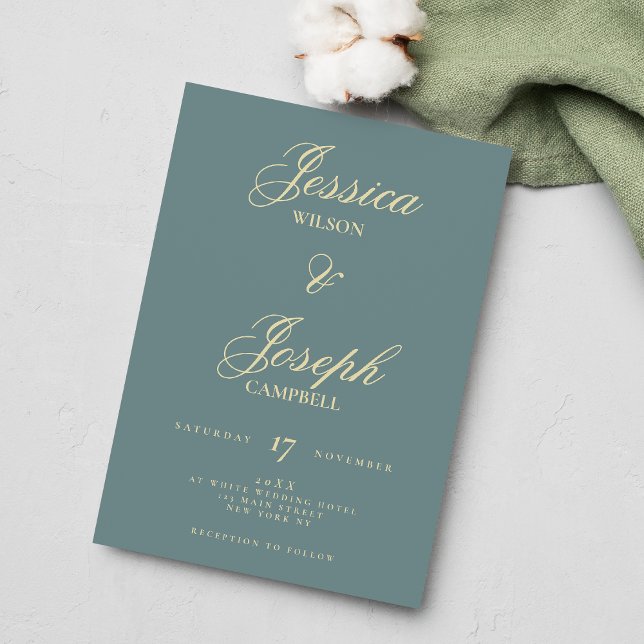 Convite Casamento com caligrafia clássica do Egeu (Aegean teal classic script calligraphy wedding)