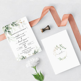 Convite Casamento com Caligrafia Dourada Eucalyptus Greene
