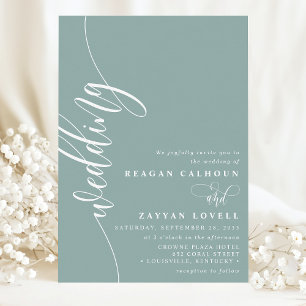 Convite Casamento com Caligrafia Elegante em Azul Poeirent
