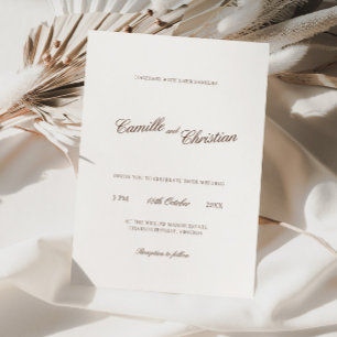 Convite Casamento com Caligrafia em Marrom Quente e Marfim