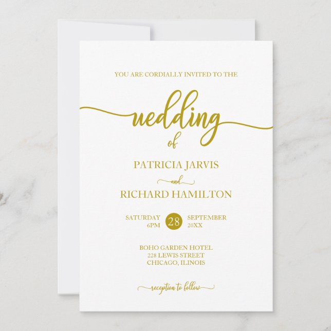 Convite Casamento com Caligrafia em Ouro Elegante (Frente)