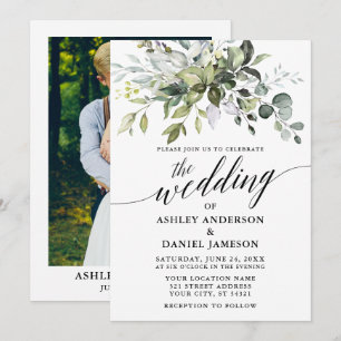Convite Casamento com Caligrafia em Watercolor Greenery