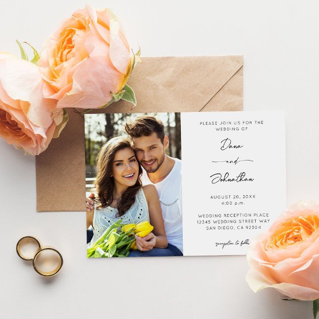 Convite Casamento com Caligrafia Moderna de Foto Lateral (Criador carregado)