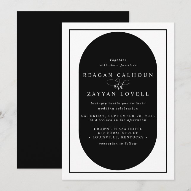Convite Casamento com Caligrafia Moderna em Preto e Branco (Frente/Verso)