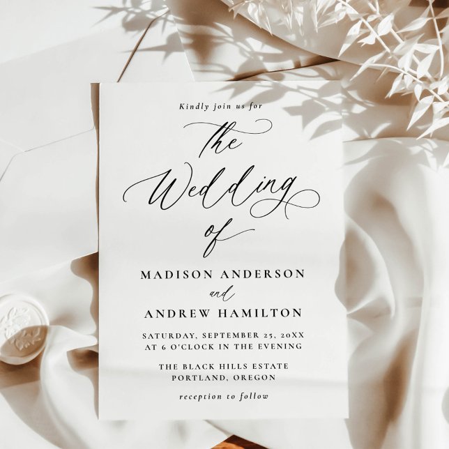 Convite Casamento com Caligrafia Preta Minimalista Moderna (Criador carregado)