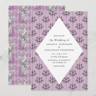 Convite Casamento com Caligrafia Tema Paris Roxo e Preto