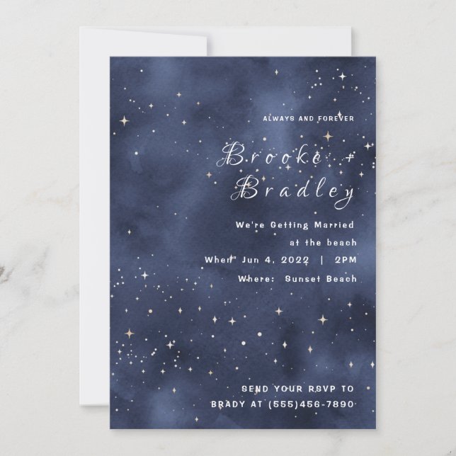 Convite Casamento com Campo de Estrelas Azul Escuro (Frente)