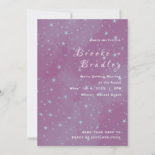 Convite Casamento com Campo de Estrelas Rosa Roxo