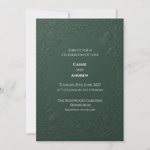 Convite Casamento com Cardo Celta Verde Escuro Embutido