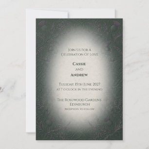 Convite Casamento com Cardo Nebuloso Verde Escuro