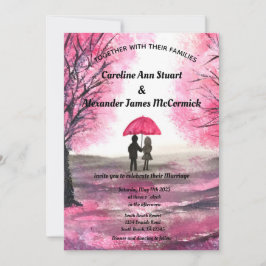 Convite Casamento com Casais florais de Cereja Rosa