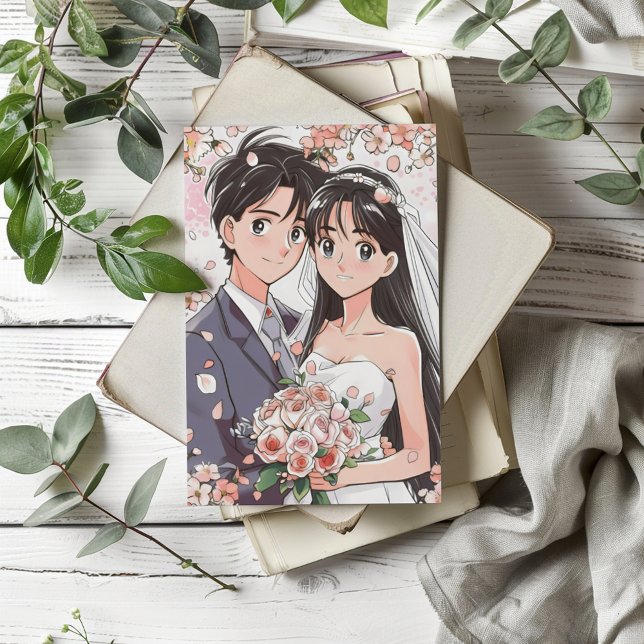 Convite Casamento com Casal de Anime Retro (Criador carregado)
