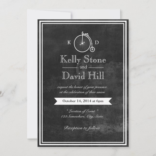 Convite Casamento com Chalkboard do Hipster Vintage (Frente)